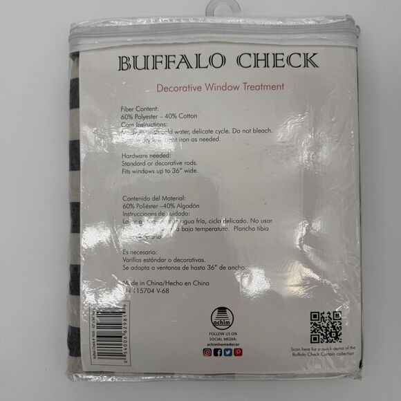 Buffalo Check Window Curtain Panel 42" x 84" Navy Blue Checkered Decorative - Picture 4 of 7